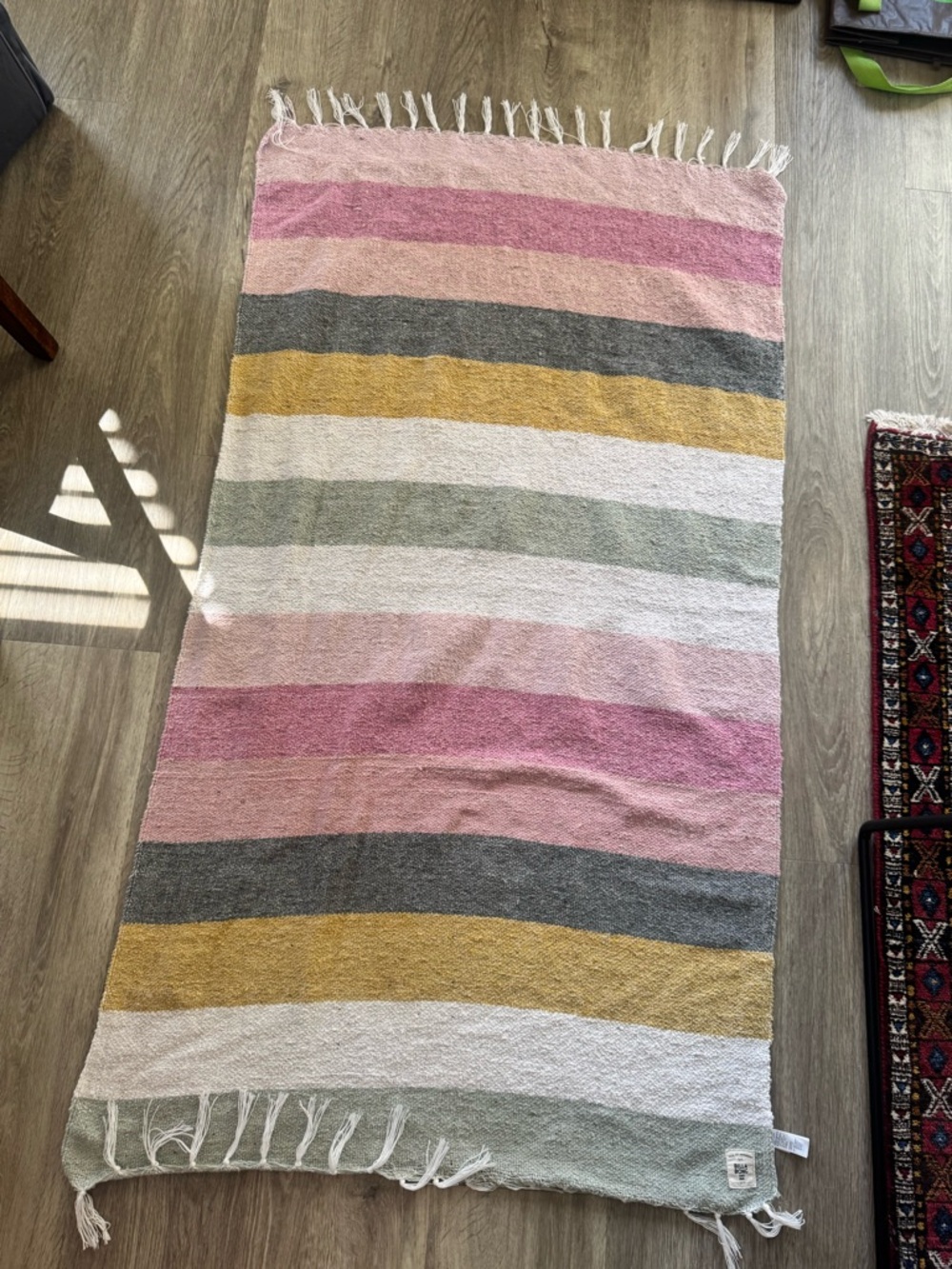Billabong Pink, Gray, Yellow & Green Striped Woven Throw
